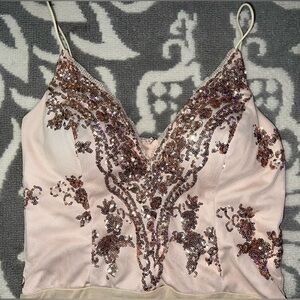 Windsor Sequin Nude Bodysuit Size L Large